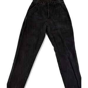 Bill Blass Womens Jeans Size 12 Black High Waist Pleated Tapered Leg Denim Pants